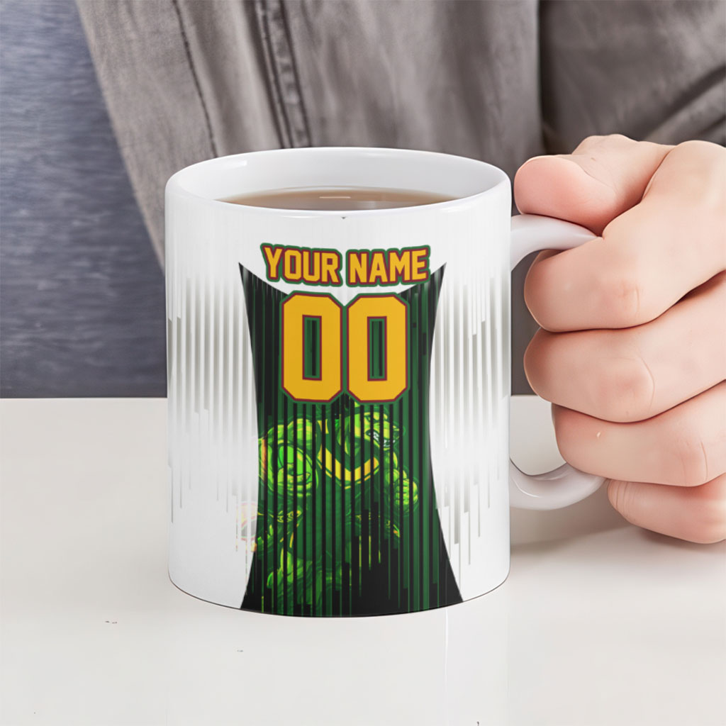 Personalised Tasmania Oztag Mascot Ceramic Mug Green White Stripe Australian Flag Mascot