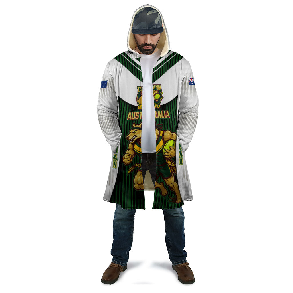 Personalised Tasmania Oztag Mascot Cloak Green White Stripe Australian Flag Mascot