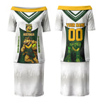 Personalised Tasmania Oztag Mascot Couples Matching Puletasi and Long Sleeve Button Shirt Green White Stripe Australian Flag Mascot