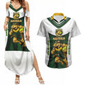 Personalised Tasmania Oztag Mascot Couples Matching Summer Maxi Dress and Hawaiian Shirt Green White Stripe Australian Flag Mascot