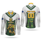 Personalised Tasmania Oztag Mascot Couples Matching Summer Maxi Dress and Long Sleeve Button Shirt Green White Stripe Australian Flag Mascot