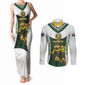 Personalised Tasmania Oztag Mascot Couples Matching Tank Maxi Dress and Long Sleeve Button Shirt Green White Stripe Australian Flag Mascot