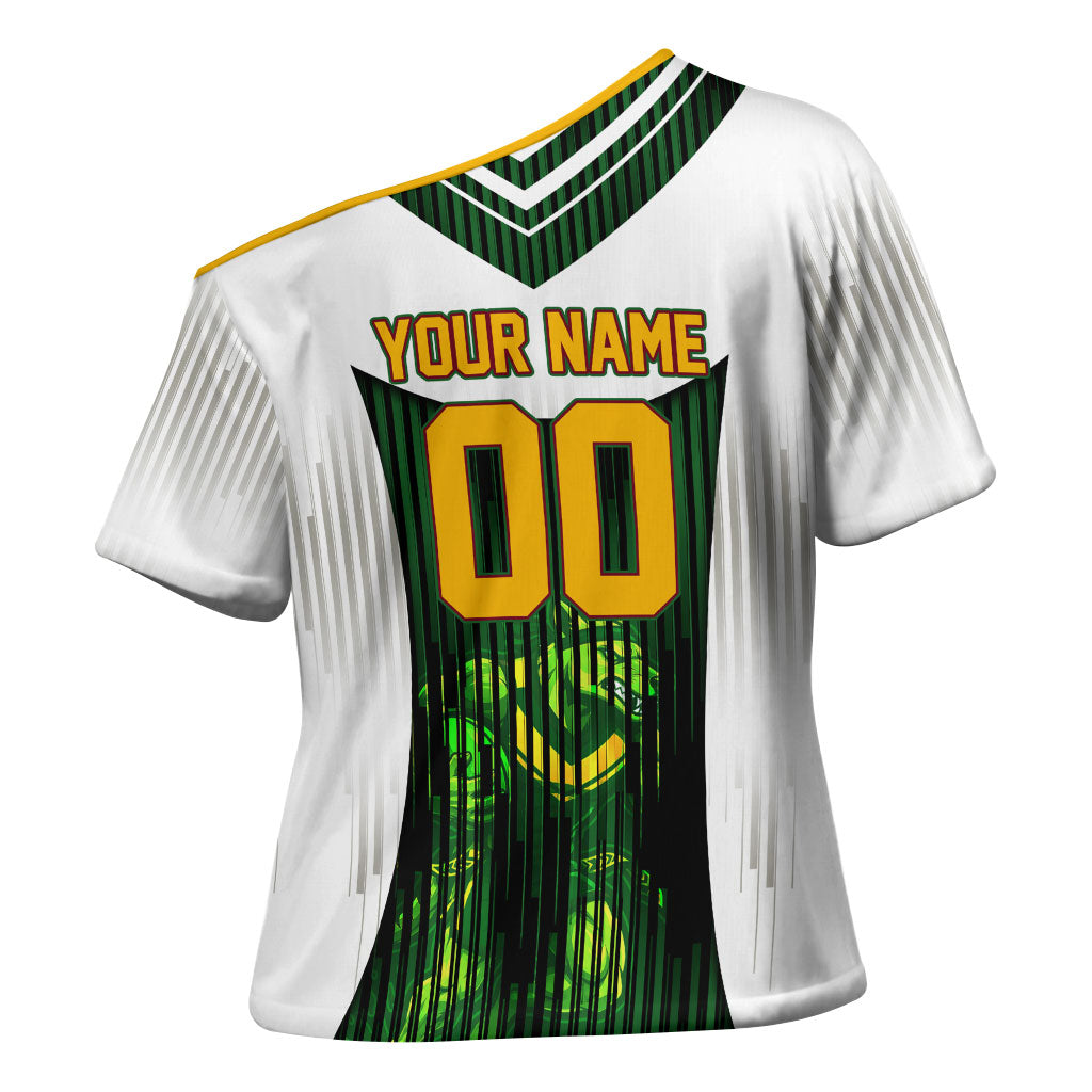 Personalised Tasmania Oztag Mascot Cross Shoulder Shirt Green White Stripe Australian Flag Mascot