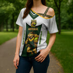 Personalised Tasmania Oztag Mascot Cross Shoulder Shirt Green White Stripe Australian Flag Mascot