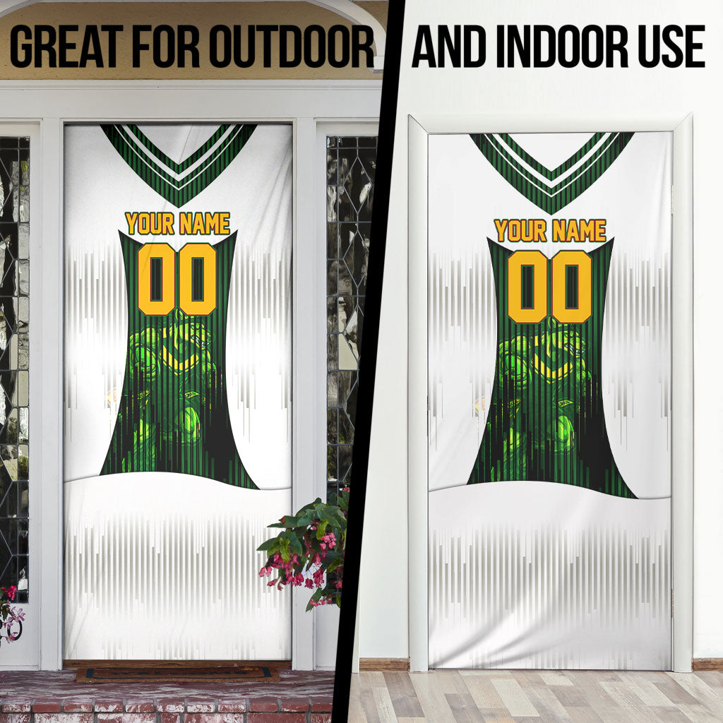 Personalised Tasmania Oztag Mascot Door Cover Green White Stripe Australian Flag Mascot