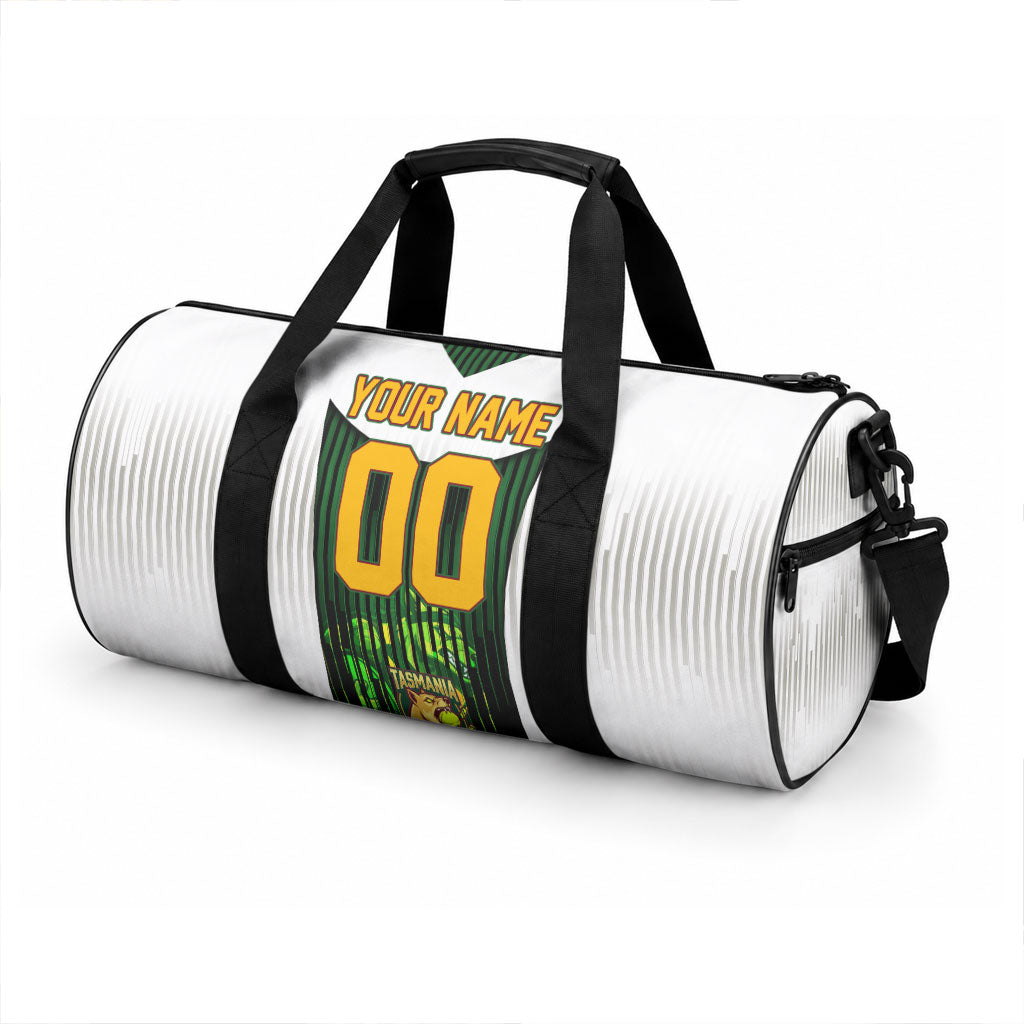 Personalised Tasmania Oztag Mascot Duffle Bag Green White Stripe Australian Flag Mascot
