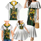 Personalised Tasmania Oztag Mascot Family Matching Mermaid Dress and Hawaiian Shirt Green White Stripe Australian Flag Mascot