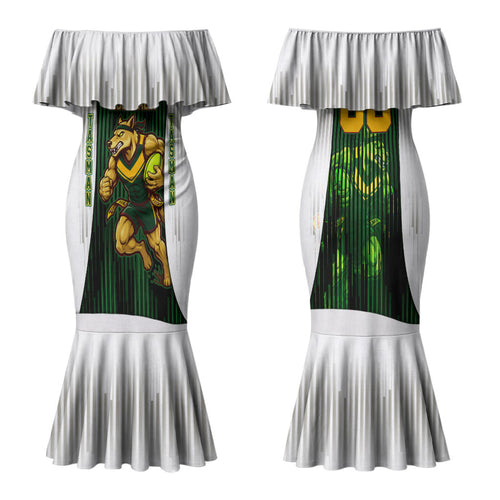 Personalised Tasmania Oztag Mascot Family Matching Mermaid Dress and Hawaiian Shirt Green White Stripe Australian Flag Mascot