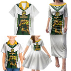 Personalised Tasmania Oztag Mascot Family Matching Puletasi and Hawaiian Shirt Green White Stripe Australian Flag Mascot