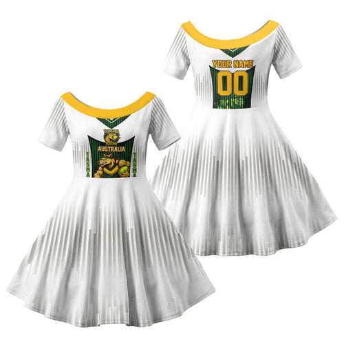 Personalised Tasmania Oztag Mascot Family Matching Summer Maxi Dress and Hawaiian Shirt Green White Stripe Australian Flag Mascot