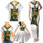 Personalised Tasmania Oztag Mascot Family Matching Tank Maxi Dress and Hawaiian Shirt Green White Stripe Australian Flag Mascot