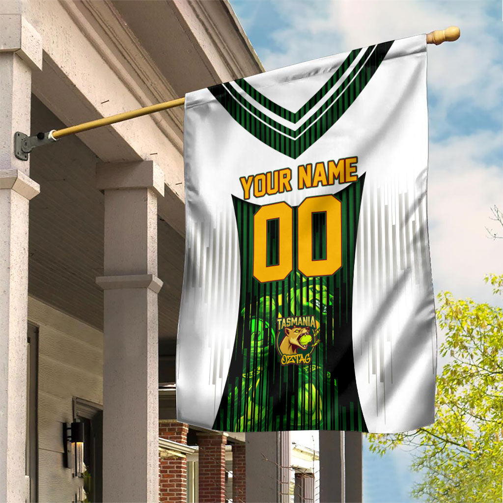 Personalised Tasmania Oztag Mascot Garden Flag Green White Stripe Australian Flag Mascot