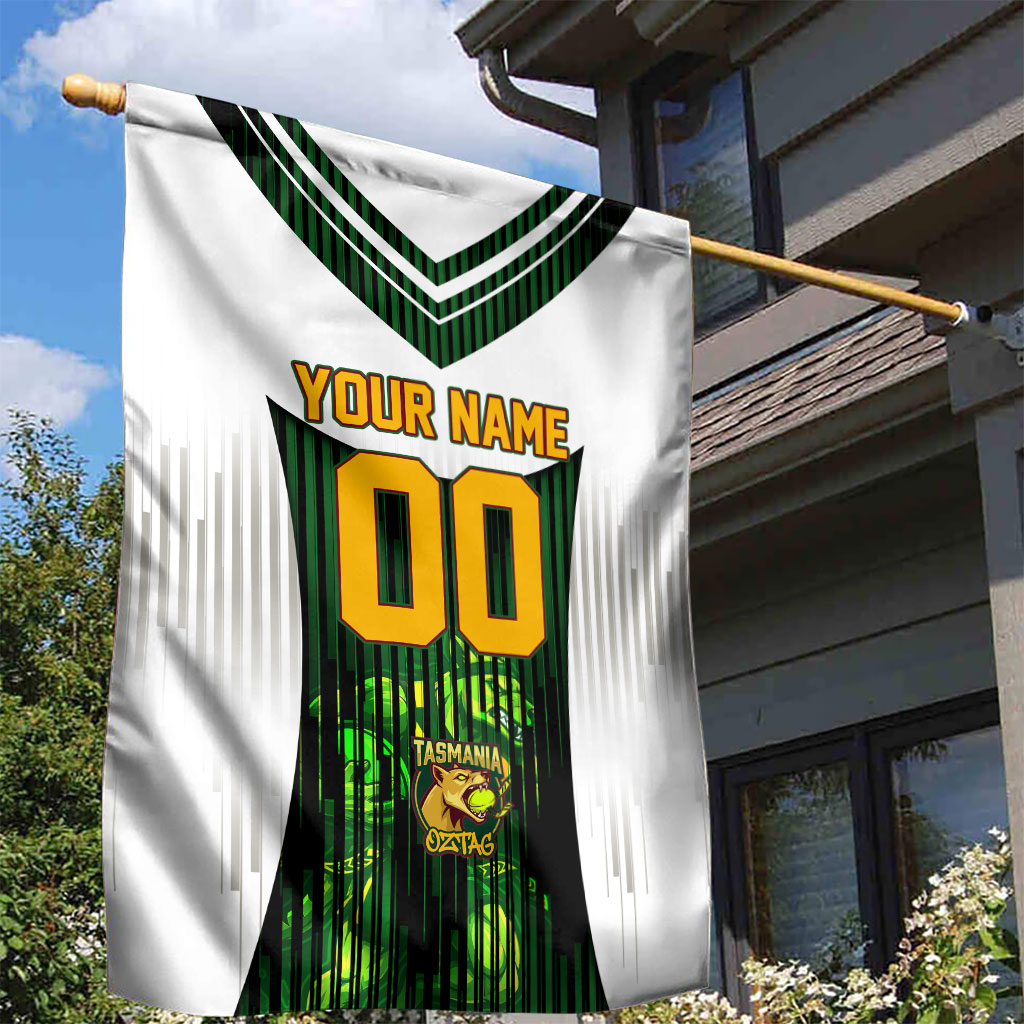 Personalised Tasmania Oztag Mascot Garden Flag Green White Stripe Australian Flag Mascot
