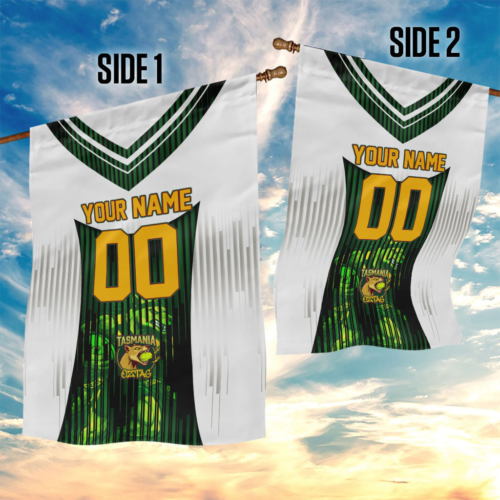 Personalised Tasmania Oztag Mascot Garden Flag Green White Stripe Australian Flag Mascot