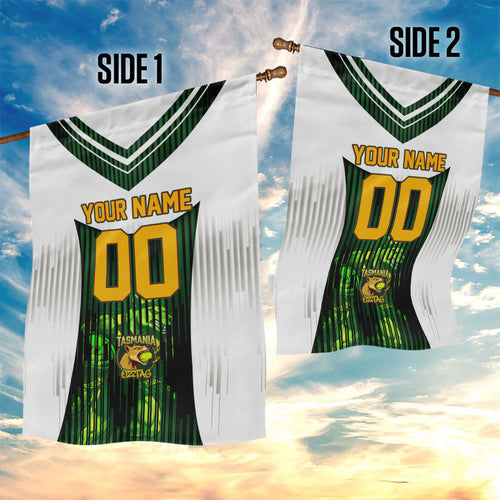Personalised Tasmania Oztag Mascot Garden Flag Green White Stripe Australian Flag Mascot