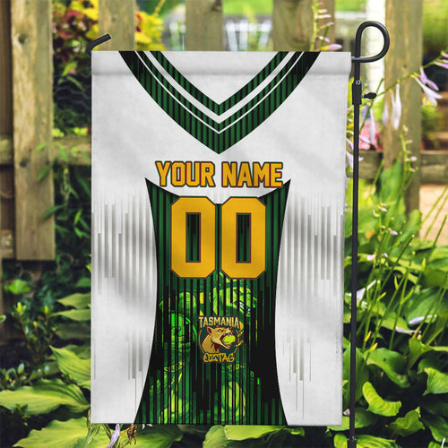 Personalised Tasmania Oztag Mascot Garden Flag Green White Stripe Australian Flag Mascot