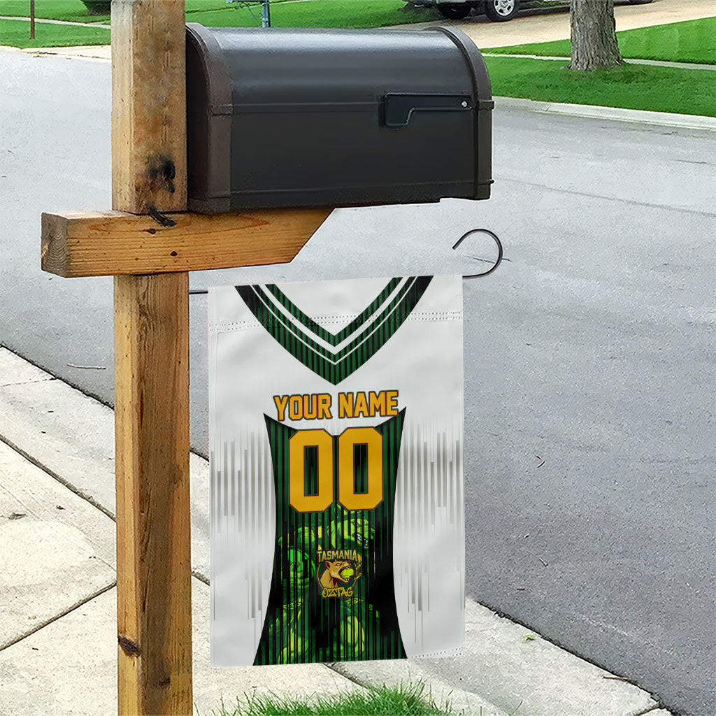 Personalised Tasmania Oztag Mascot Garden Flag Green White Stripe Australian Flag Mascot