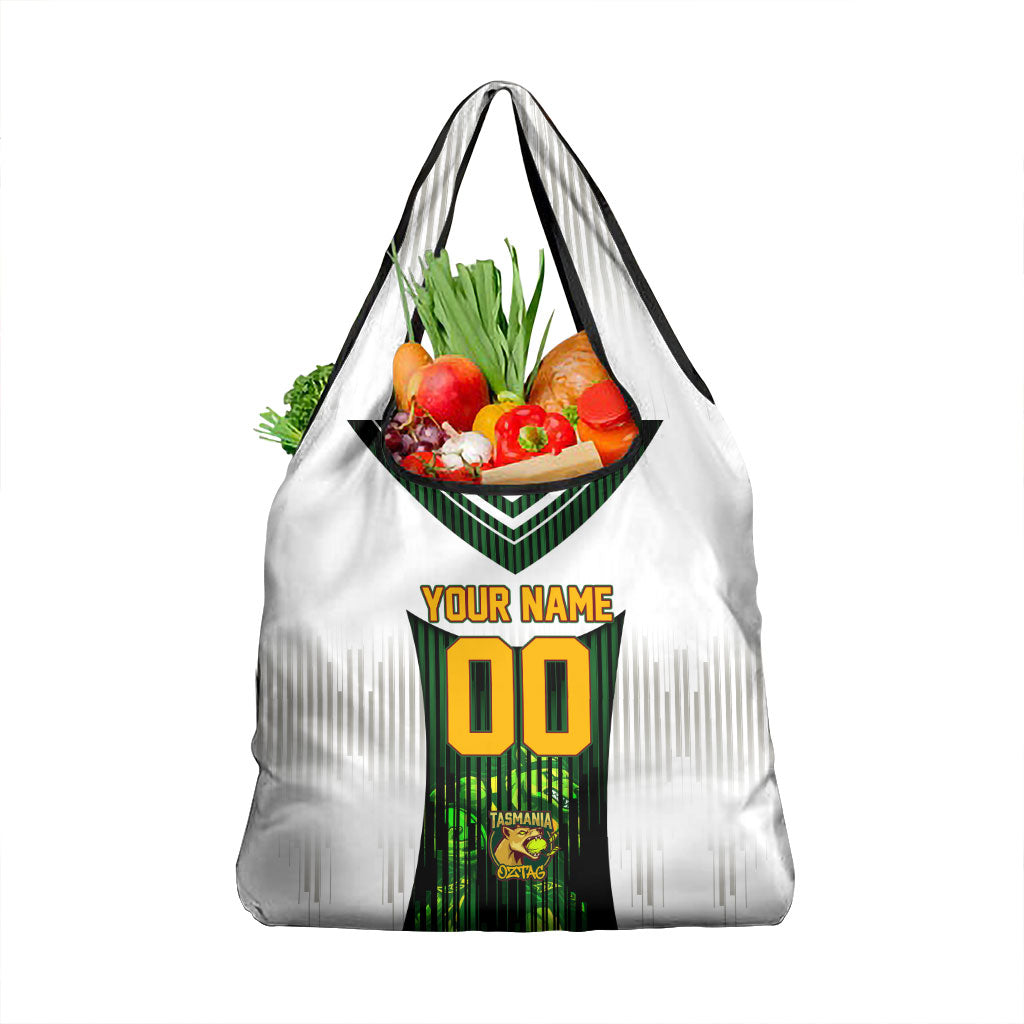 Personalised Tasmania Oztag Mascot Grocery Bag Green White Stripe Australian Flag Mascot