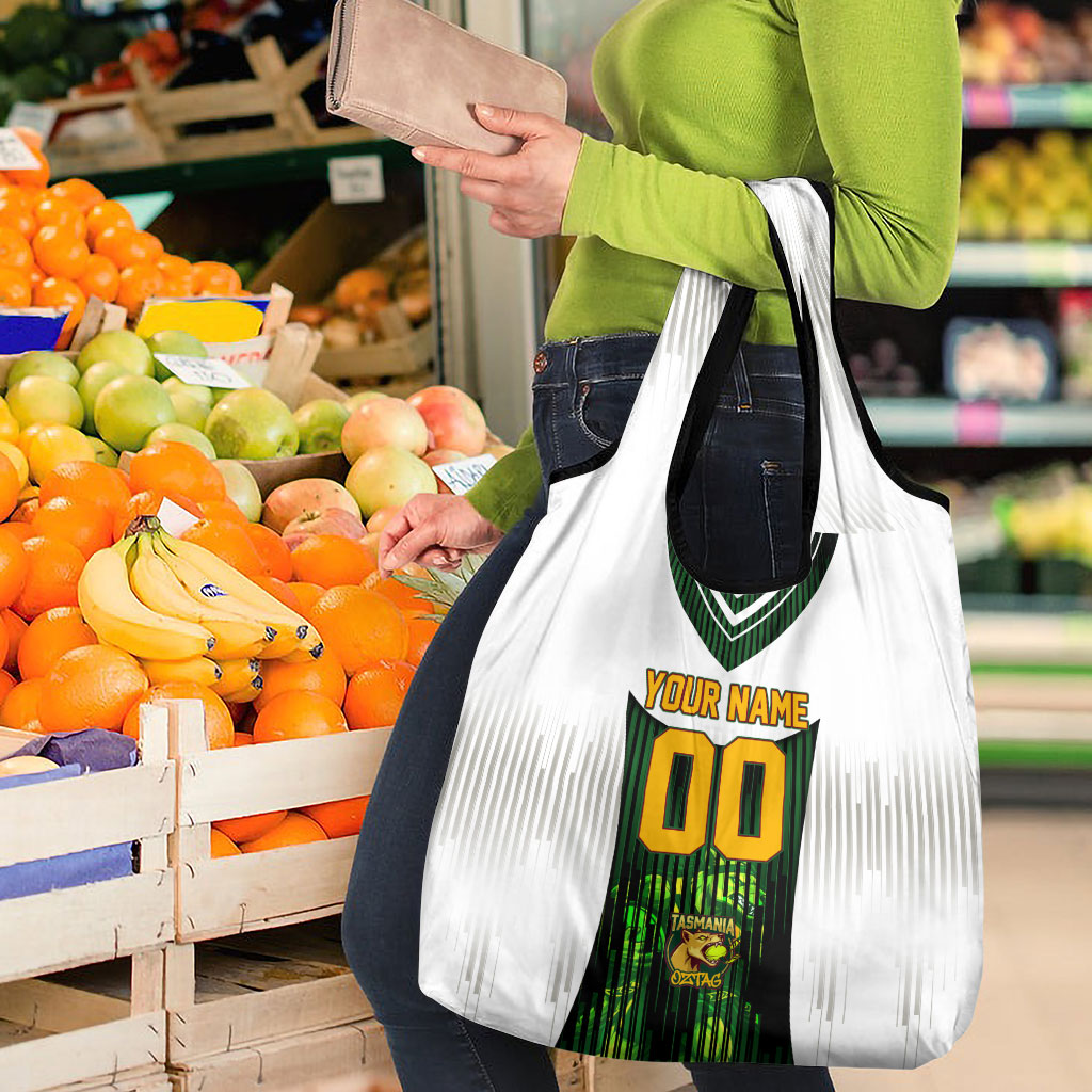 Personalised Tasmania Oztag Mascot Grocery Bag Green White Stripe Australian Flag Mascot
