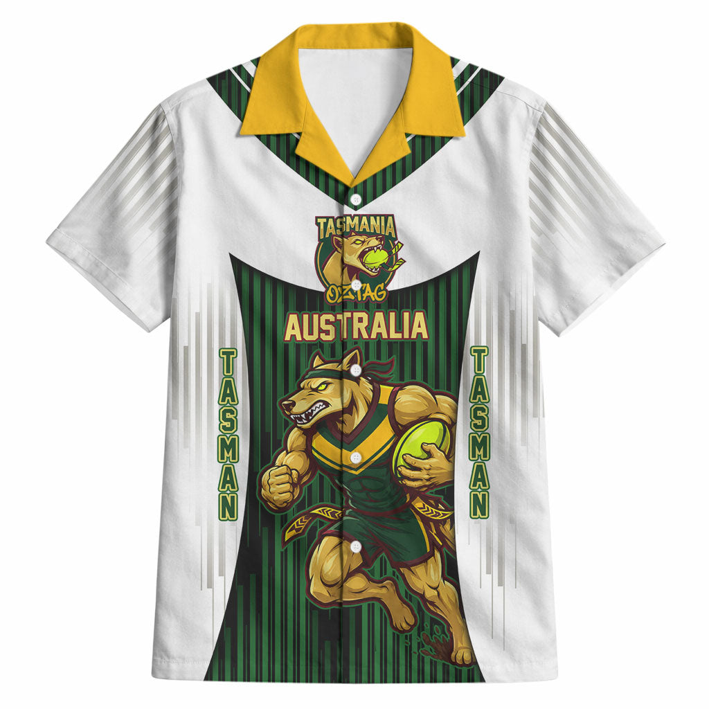 Personalised Tasmania Oztag Mascot Hawaiian Shirt Green White Stripe Australian Flag Mascot
