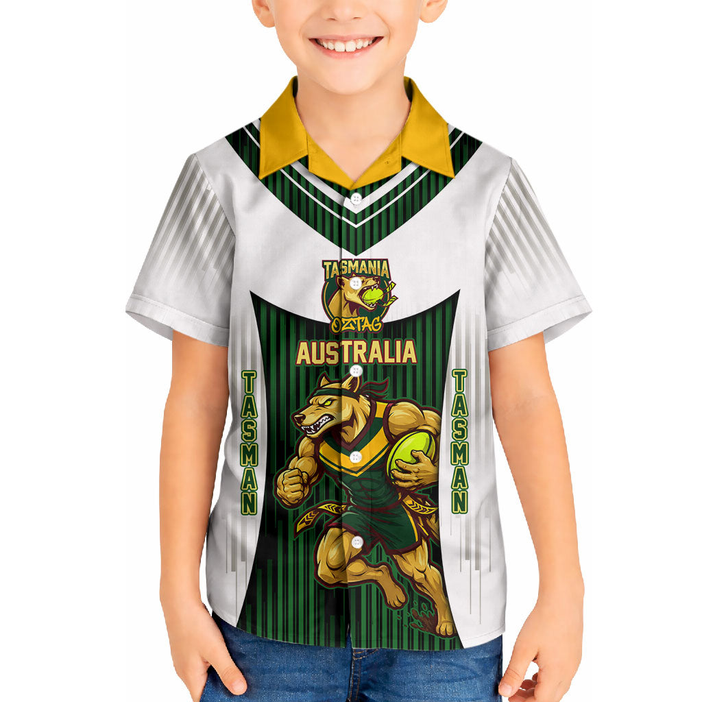 Personalised Tasmania Oztag Mascot Hawaiian Shirt Green White Stripe Australian Flag Mascot