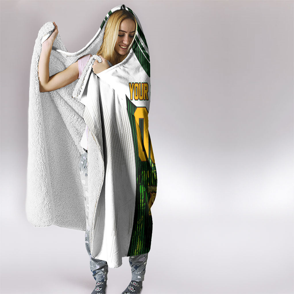 Personalised Tasmania Oztag Mascot Hooded Blanket Green White Stripe Australian Flag Mascot