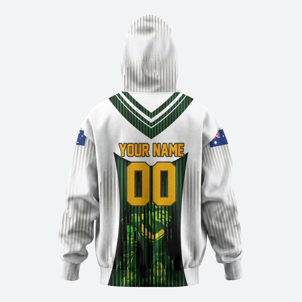Personalised Tasmania Oztag Mascot Hoodie Green White Stripe Australian Flag Mascot