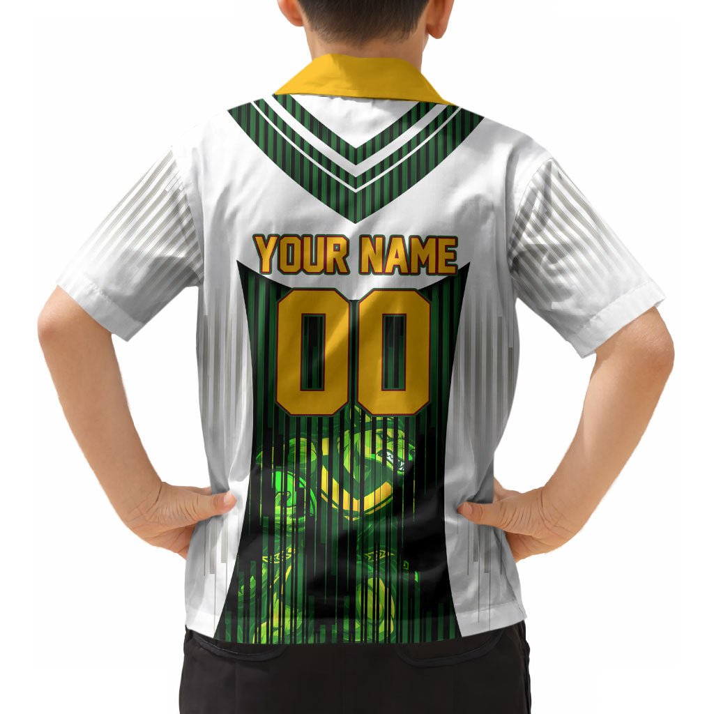 Personalised Tasmania Oztag Mascot Kid Hawaiian Shirt Green White Stripe Australian Flag Mascot