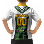 Personalised Tasmania Oztag Mascot Kid Hawaiian Shirt Green White Stripe Australian Flag Mascot