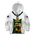 Personalised Tasmania Oztag Mascot Kid Hoodie Green White Stripe Australian Flag Mascot
