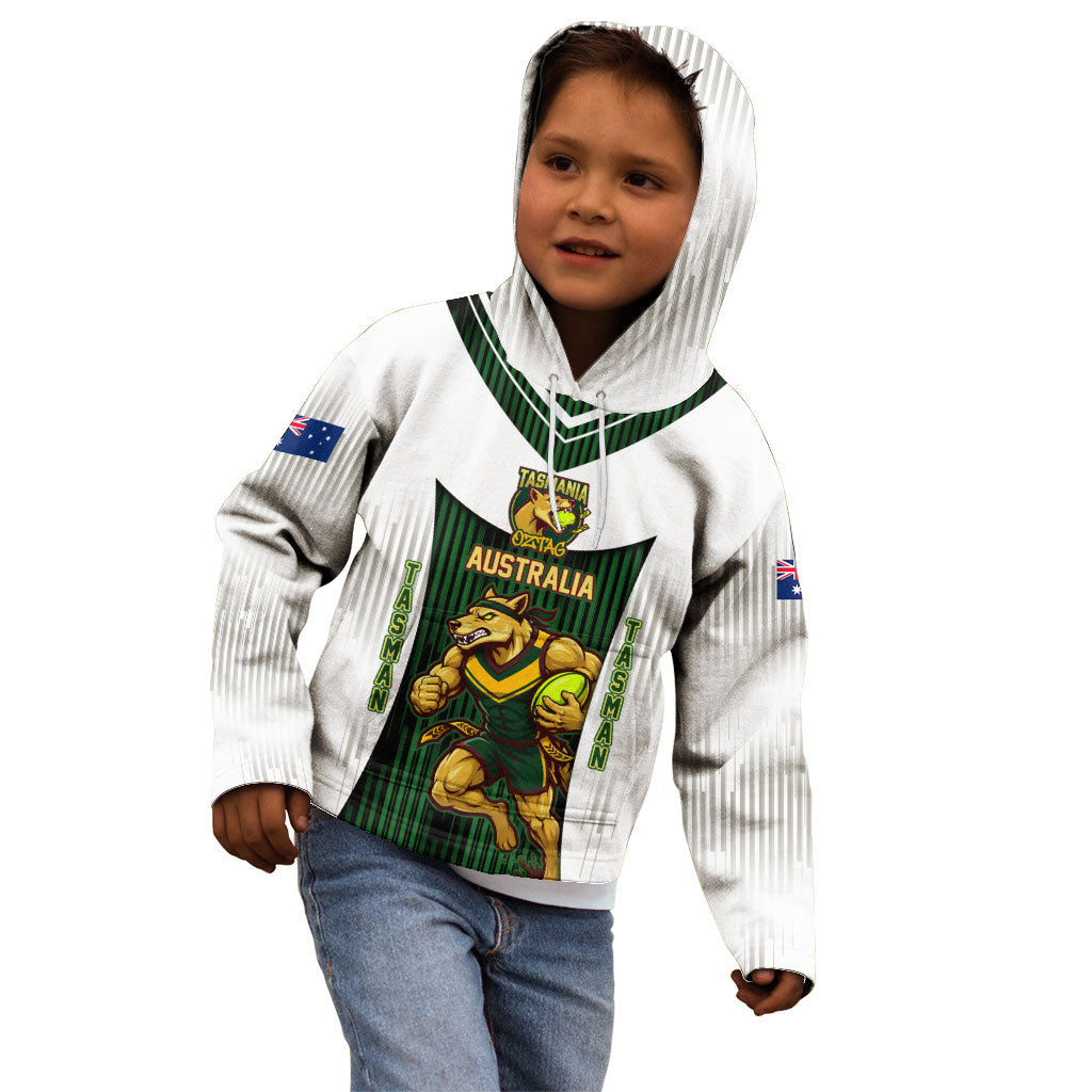 Personalised Tasmania Oztag Mascot Kid Hoodie Green White Stripe Australian Flag Mascot