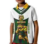 Personalised Tasmania Oztag Mascot Kid Polo Shirt Green White Stripe Australian Flag Mascot