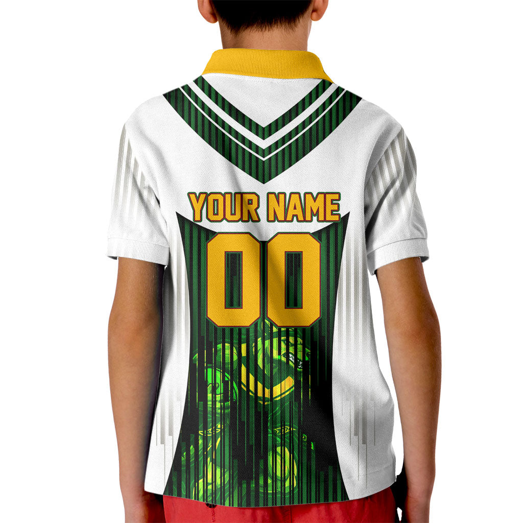 Personalised Tasmania Oztag Mascot Kid Polo Shirt Green White Stripe Australian Flag Mascot