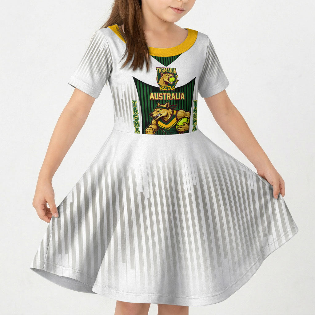 Personalised Tasmania Oztag Mascot Kid Short Sleeve Dress Green White Stripe Australian Flag Mascot