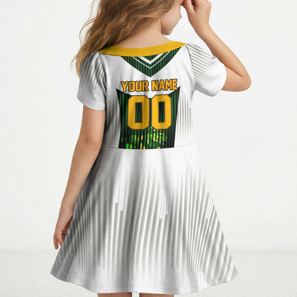 Personalised Tasmania Oztag Mascot Kid Short Sleeve Dress Green White Stripe Australian Flag Mascot