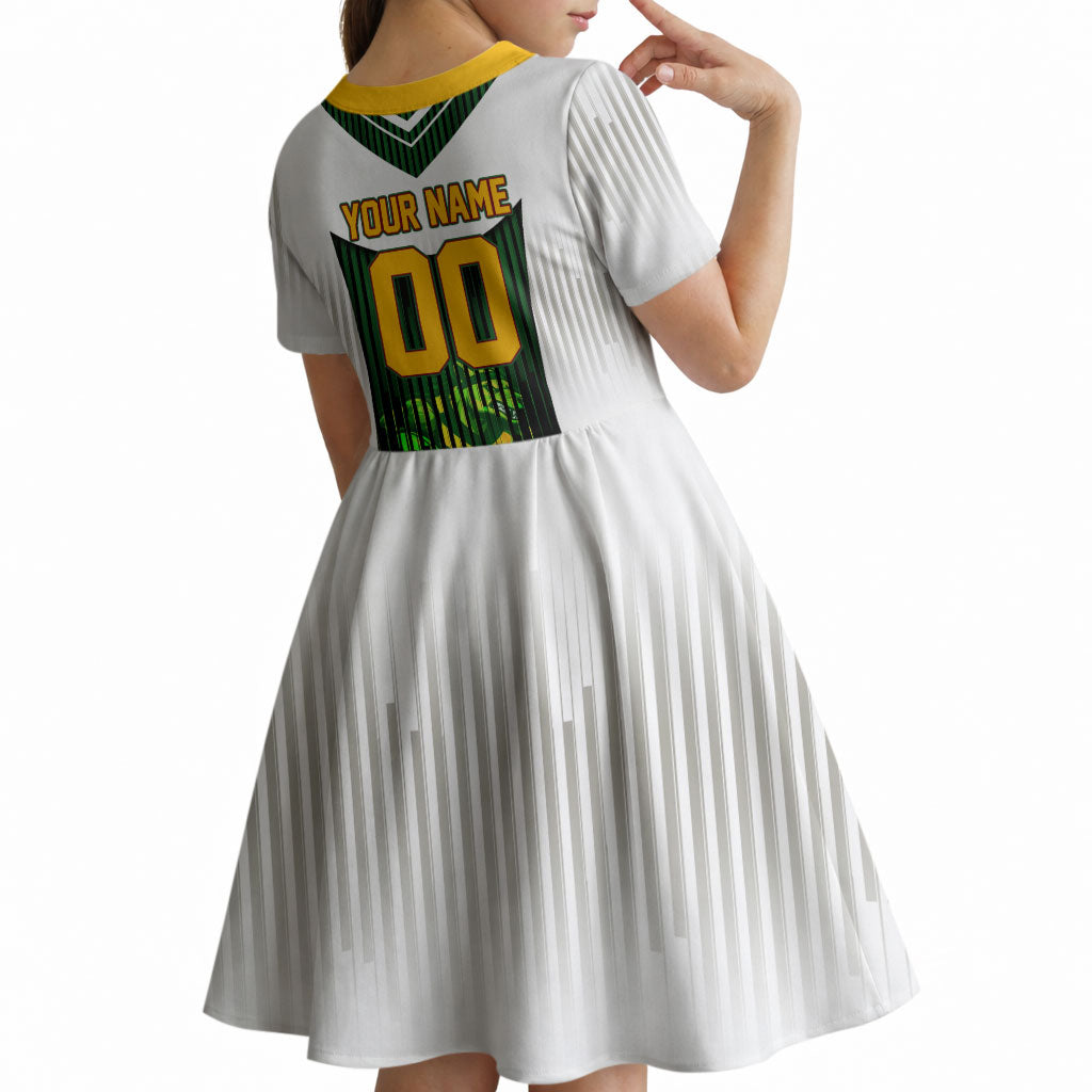 Personalised Tasmania Oztag Mascot Kid Short Sleeve Dress Green White Stripe Australian Flag Mascot