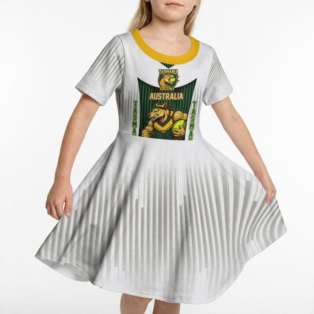 Personalised Tasmania Oztag Mascot Kid Short Sleeve Dress Green White Stripe Australian Flag Mascot