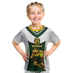 Personalised Tasmania Oztag Mascot Kid T Shirt Green White Stripe Australian Flag Mascot
