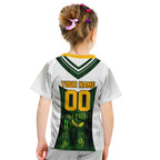 Personalised Tasmania Oztag Mascot Kid T Shirt Green White Stripe Australian Flag Mascot