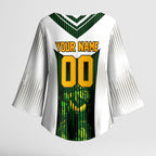 Personalised Tasmania Oztag Mascot Kimono Sleeve Blouse Green White Stripe Australian Flag Mascot