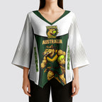 Personalised Tasmania Oztag Mascot Kimono Sleeve Blouse Green White Stripe Australian Flag Mascot