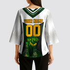 Personalised Tasmania Oztag Mascot Kimono Sleeve Blouse Green White Stripe Australian Flag Mascot