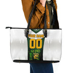 Personalised Tasmania Oztag Mascot Leather Tote Bag Green White Stripe Australian Flag Mascot
