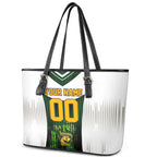 Personalised Tasmania Oztag Mascot Leather Tote Bag Green White Stripe Australian Flag Mascot