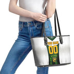 Personalised Tasmania Oztag Mascot Leather Tote Bag Green White Stripe Australian Flag Mascot