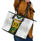 Personalised Tasmania Oztag Mascot Leather Tote Bag Green White Stripe Australian Flag Mascot