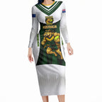 Personalised Tasmania Oztag Mascot Long Sleeve Bodycon Dress Green White Stripe Australian Flag Mascot