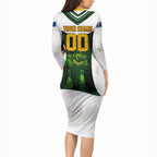 Personalised Tasmania Oztag Mascot Long Sleeve Bodycon Dress Green White Stripe Australian Flag Mascot