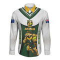 Personalised Tasmania Oztag Mascot Long Sleeve Button Shirt Green White Stripe Australian Flag Mascot