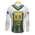 Personalised Tasmania Oztag Mascot Long Sleeve Button Shirt Green White Stripe Australian Flag Mascot